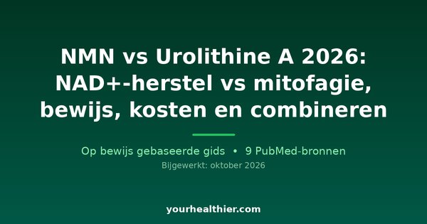 NMN vs Urolithine A 2026: NAD+-herstel vs mitofagie, bewijs, kosten en combineren